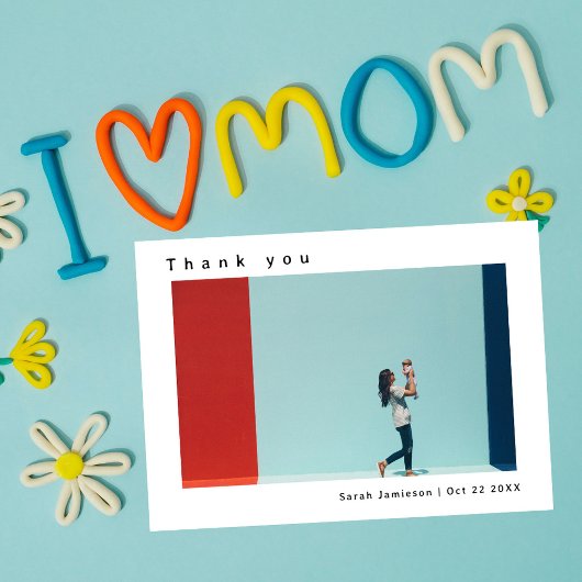 Sleek Modern Custom Foto Baby Dusche Dankeskarte