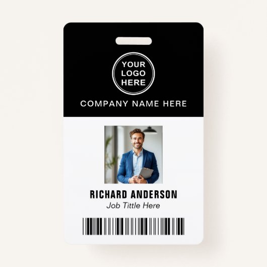Sleek Modern Employee Photo Name Bar Code ID Ausweis (Vorderseite)
