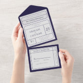 Sleek Modern Lines Navy & Grau All In One Einladung (Abreißen)