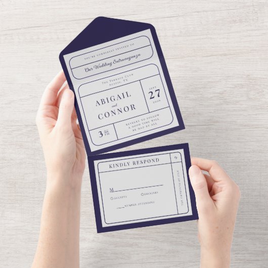 Sleek Modern Lines Navy & Grau All In One Einladung (Abreißen)