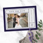 Sleek Modern Lines Navy & Grau Save The Date