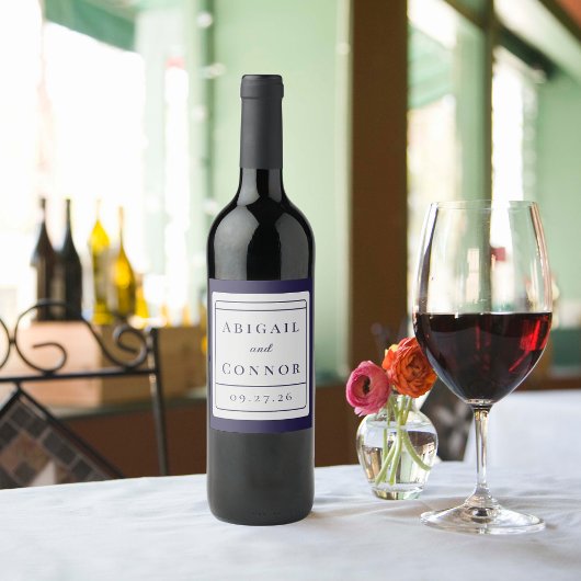 Sleek Modern Lines Navy & Grau Weinetikett