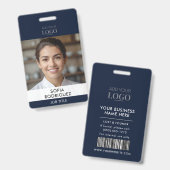 Sleek Modern Navy Blue Corporate Foto Barcode ID Ausweis (Vorder- & Rückseite)