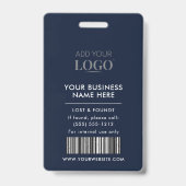 Sleek Modern Navy Blue Corporate Foto Barcode ID Ausweis (Rückseite)