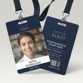Sleek Modern Navy Blue Corporate Foto Barcode ID Ausweis
