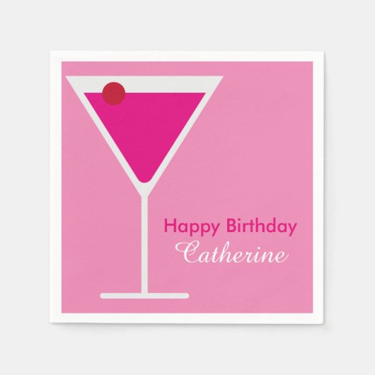 Sleek Modern Pink Martini Custom Geburtstag Serviette (Vorderseite)