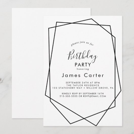 Sleek Modern Script Birthday Party Einladung (Vorne/Hinten)