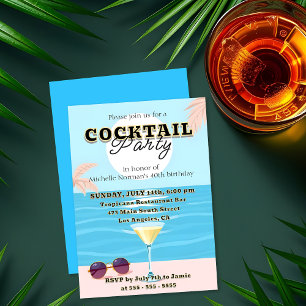 Sleek Modern Vibranly Birthday Cocktail Party Einladung