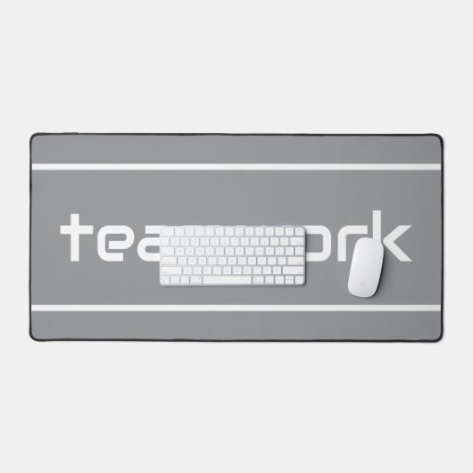 Sleek Modern White TEAMWORK Stripes On Light Gray Schreibtischunterlage (Tastatur & Maus)
