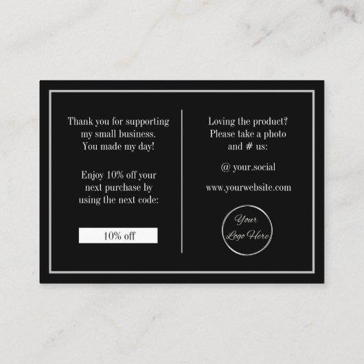 Sleek modernen schwarzen Logo Corporate bedanken s Visitenkarte (Rückseite)