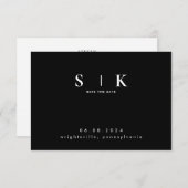 Sleek Monogram Black Wedding QR Code Save the Date (Vorne/Hinten)