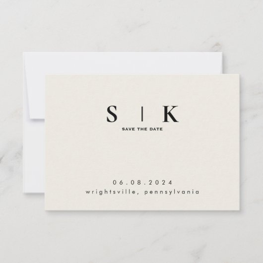 Sleek Monogram Cream Wedding QR Code Save the Date (Vorderseite)