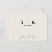 Sleek Monogram Cream Wedding QR Code Save the Date (Vorne/Hinten)