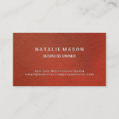 Sleek Monogram | Hintergrund Rotes Leder Visitenkarte (Rückseite)