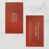 Sleek Monogram | Hintergrund Rotes Leder Visitenkarte (Vorne/Hinten)