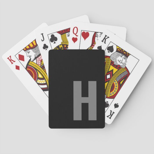 Sleek Monogram Initial Minimalistisch Black and Gr Spielkarten (Rückseite)