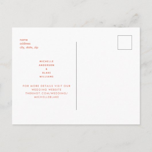 Sleek Monogram Orange Wedding Rettete unser Datum Postkarte (Rückseite)