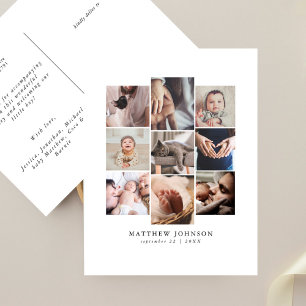 Sleek Multi Foto Minimal Baby Birth Ankündigung Postkarte