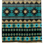 Sleek Native Tribal Aztec Blau und Schwarz Duschvorhang (Vorderseite)