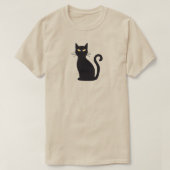 Sleek Orange-Eyed Black Cat Halloween T-Shirt (Design vorne)