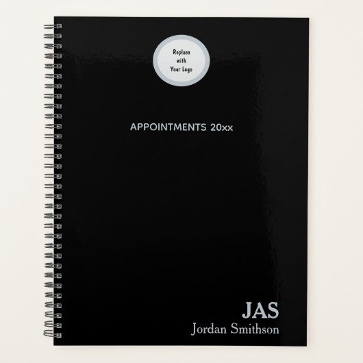 Sleek Personalisiert Black Silver Terminologiebuch Planer (Vorderseite)