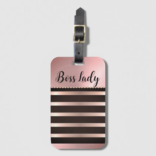 Sleek Pink Striped Boss Lady Gepäckanhänger (Vorderseite Vertikal)