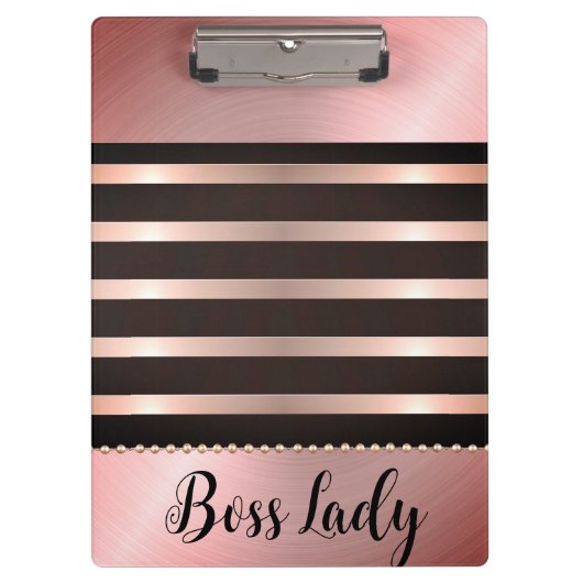 Sleek Pink Striped Boss Lady Klemmbrett (Vorderseite)