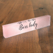 Sleek Pink Striped Boss Lady Namensplakette (Seite)