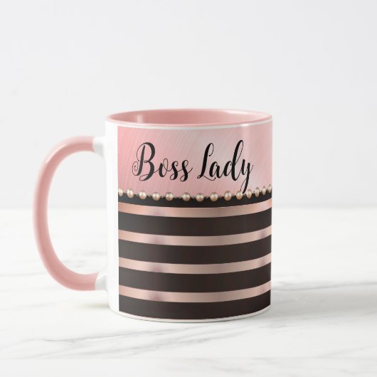 Sleek Pink Striped Boss Lady Tasse (Links)
