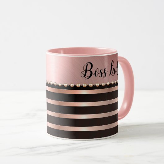 Sleek Pink Striped Boss Lady Tasse (VorderseiteRechts)