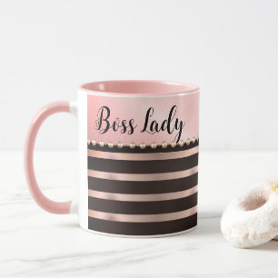 Sleek Pink Striped Boss Lady Tasse
