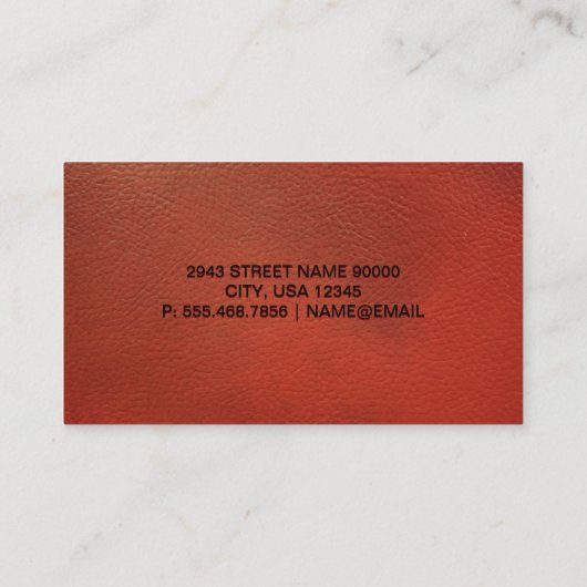 Sleek Red Leather | Emboss Lettern Visitenkarte (Rückseite)