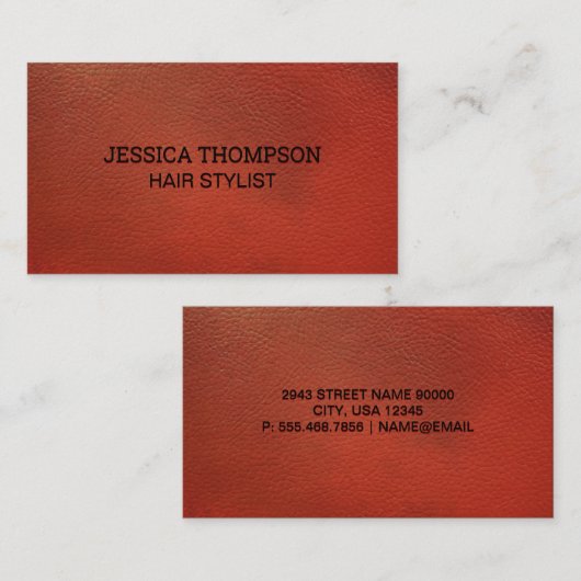 Sleek Red Leather | Emboss Lettern Visitenkarte (Vorne/Hinten)