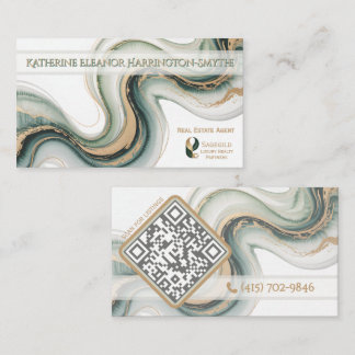 Sleek Sage Gold Marble Modern Realtor Logo QR Code Visitenkarte