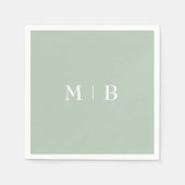 Sleek Sage White Monogram Wedding Serviette (Vorderseite)