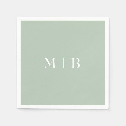 Sleek Sage White Monogram Wedding Serviette (Vorderseite)