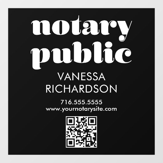 Sleek Schwarz-weiß Retro Notary Public Business QR Fensteraufkleber (Blatt)