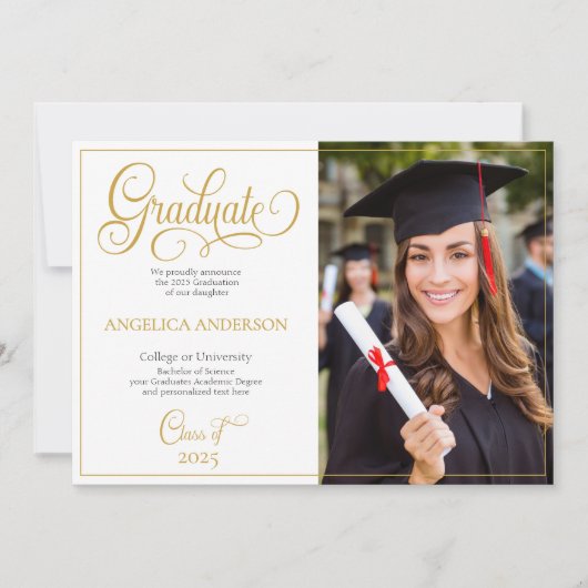 Sleek Script Foto Uni University Abschluss Ankündigung (Vorderseite)