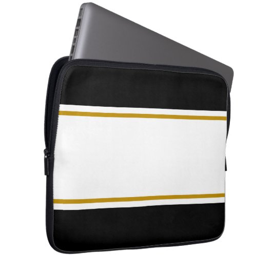Sleek Seventies Schwarz-weiß Brown Racing Stripes Laptopschutzhülle (Vorne Rechts)