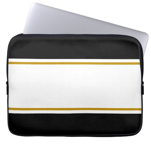 Sleek Seventies Schwarz-weiß Brown Racing Stripes Laptopschutzhülle (Vorderseite)