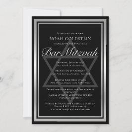 Sleek Silver Black Formal Bar Mitzvah Einladung