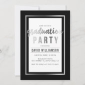 Sleek Silver & Black Typografy Graduation Party Einladung (Vorderseite)