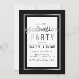 Sleek Silver & Black Typografy Graduation Party Einladung