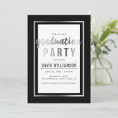 Sleek Silver & Black Typografy Graduation Party Einladung (Stehend Vorderseite)