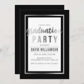 Sleek Silver & Black Typografy Graduation Party Einladung (Vorne/Hinten)