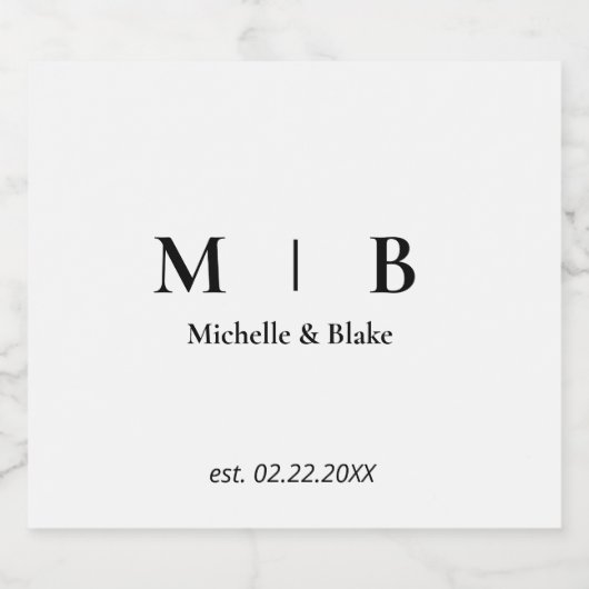 Sleek & Simple B/W Monogram Wedding Label Bierflaschenetikett (Einzelnes Label)