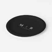 Sleek Simple B/W Monogram Wedding Pappteller (Schrägansicht)