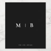 Sleek Simple B/W Monogram Wedding Weinetikett (Einzelnes Label)