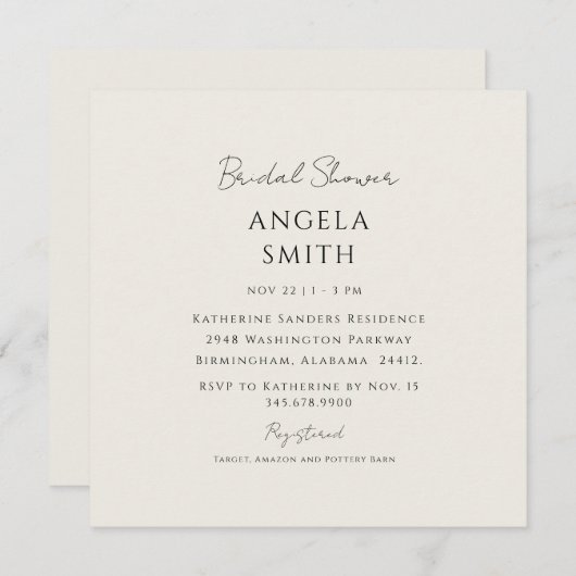 Sleek & Simple Creme Brautparty Square Einladung (Vorne/Hinten)