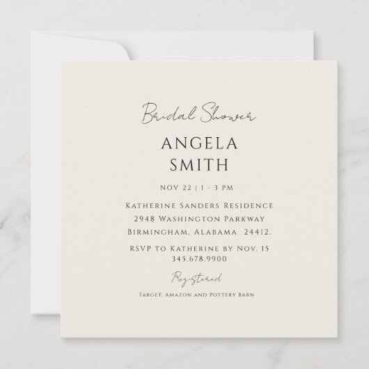 Sleek & Simple Creme Brautparty Square Einladung (Vorderseite)